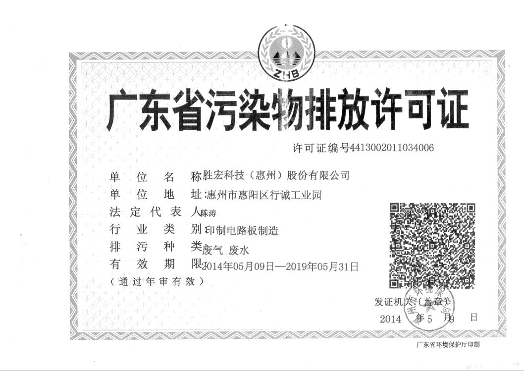 信息公开：og视讯科技2015-2019年排污许可证